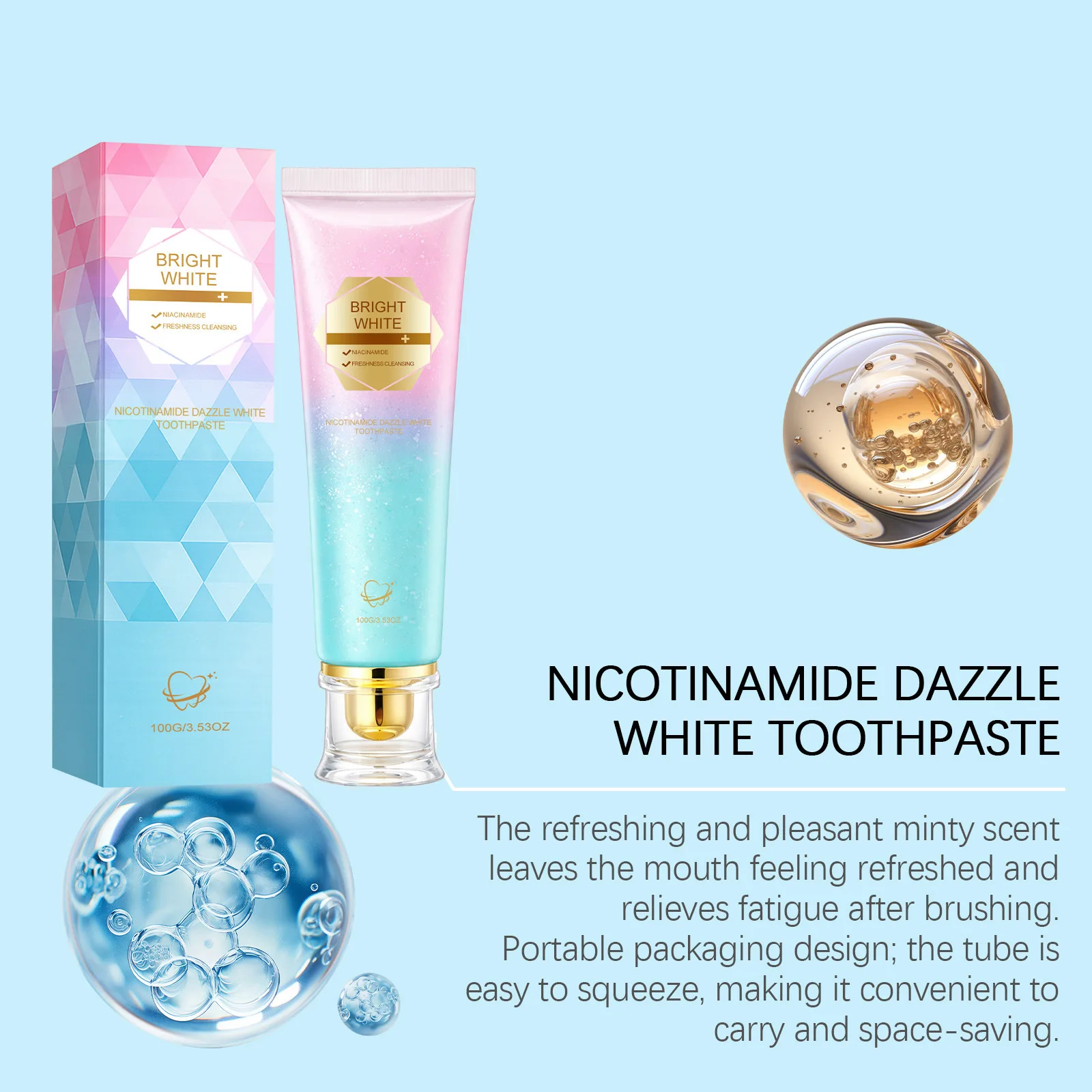 Niacinamide Whitening Toothpaste Brighten Dull Teeth Remove Plaque Fresh Breath Clean Mouth Protect Gums Brightening Toothpaste