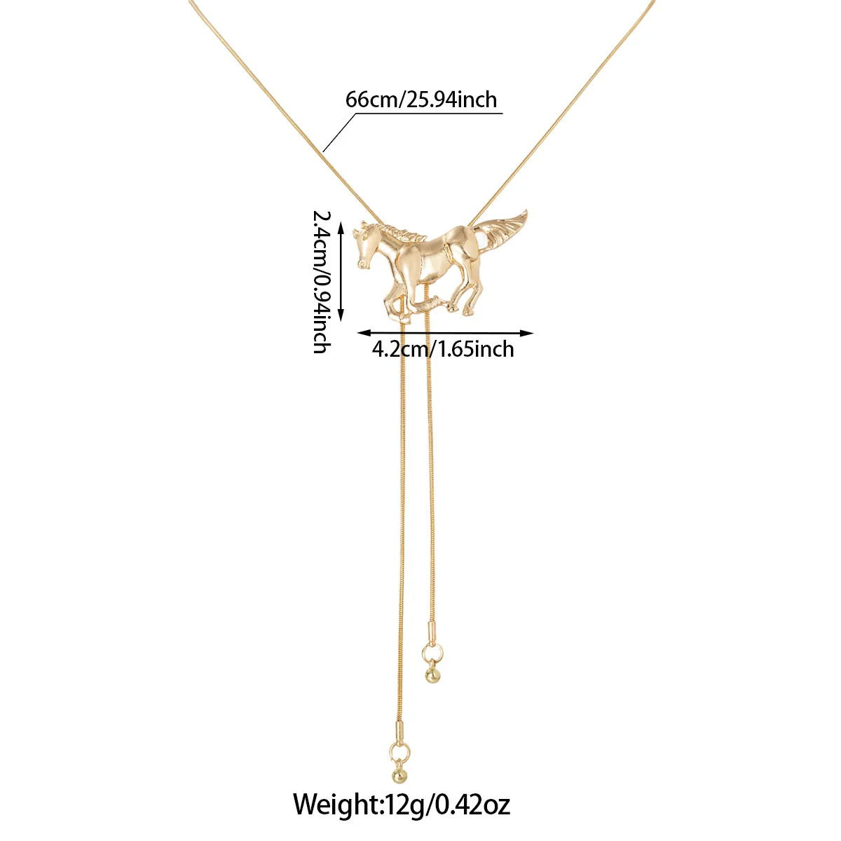 Adjustable Necklace with Western Galloping Horse Design, Retro Gold Snake Chain, Bolo Tie Style Personalized Sweater Chain