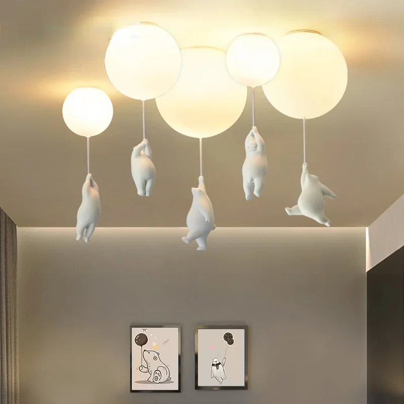 

Modern Led Bear Ceiling Lamp for Bedroom Living Dining Room Kitchen Chandelier Corridor Lighting White Balloon E27 Light Fixture