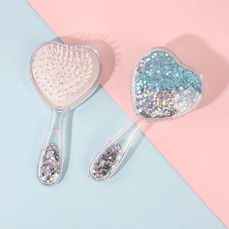 Heart Shape Airbag Hair Brush, Lovely Sequins Massage Comb, Anti‑Tangle Scalp Massager Hair Comb for Girls