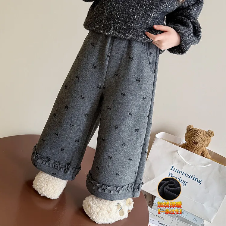 Pants Autumn and Winter New Children's Clothing Children's Loose Straight Integrated Fleece Winter Thickened Wide-leg Pants