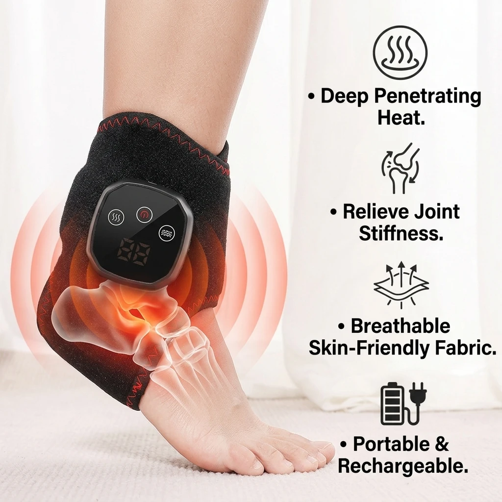 Foot Ankle Massager with Heat and Vibration Rechargeable Infrared Wrist Wrap for Joint Pain Relief Therapy and Timer