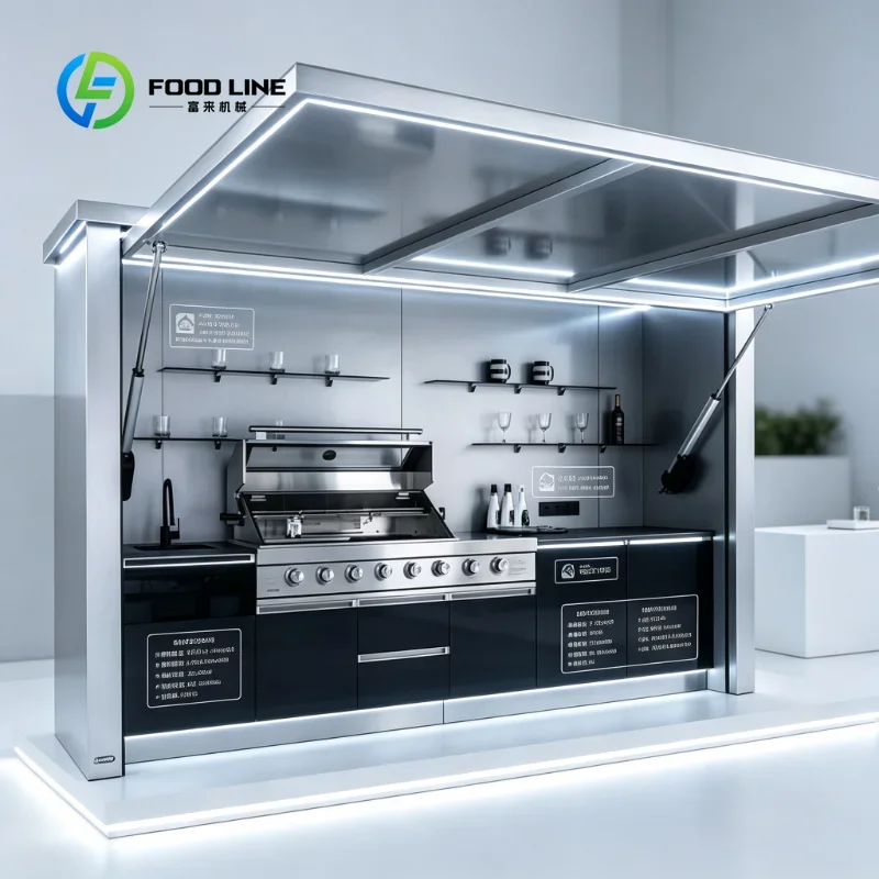 Portable Patio Cooking Station Custom Outdoor Kitchen Island Waterproof Aluminum Cabinets and BBQ Grill