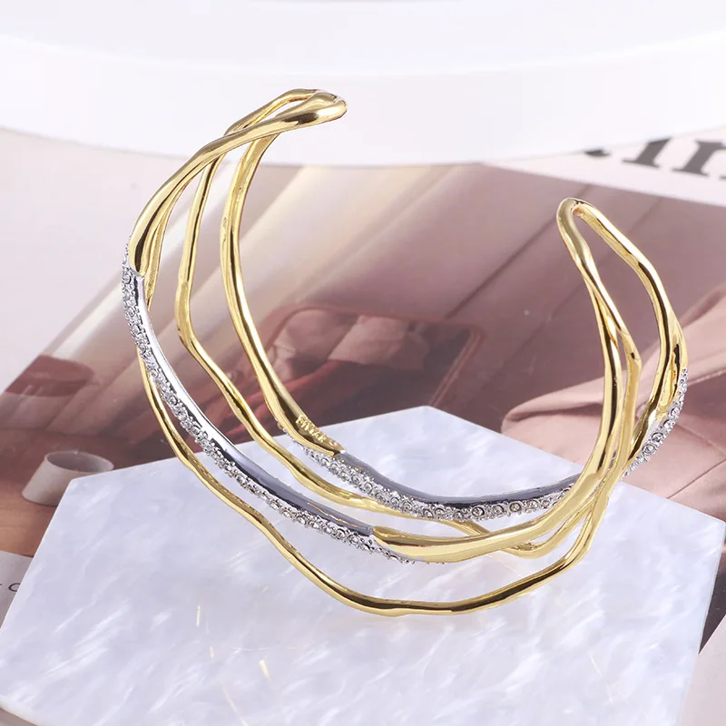 Irregular lines winding color patchwork wide plate bracelet