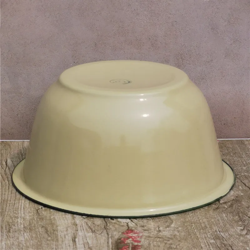 Green Enamel Basin With Lid Large Capacity Vintage Deep Multi-purpose Kitchen Wash Mix Lard Bowl