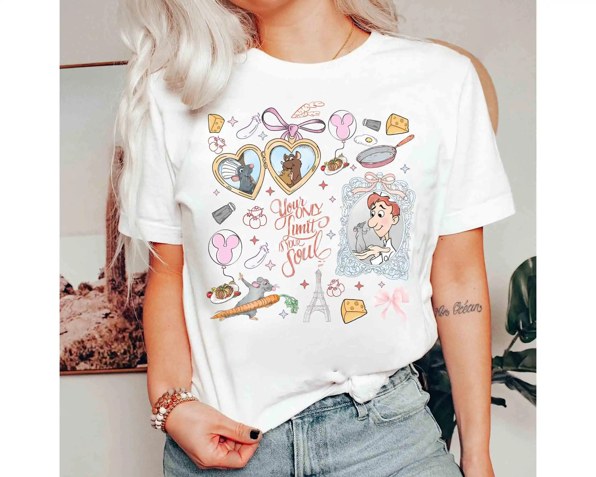 تي شيرت كوكيت ديزني بيكسار راتاتوي بألوان مائية، تي شيرت ريمي ليتل شيف ريمي، باريس فرنسا غوستو، لينغيني إميلي تي شيرت #3