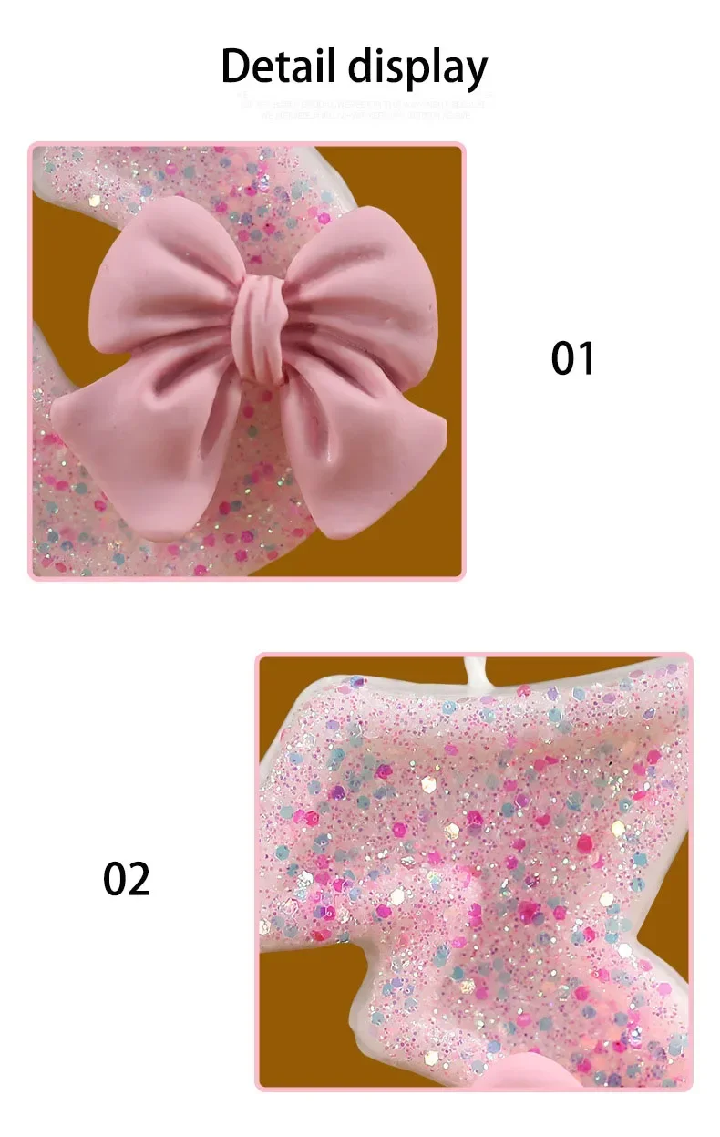 Cute Pink Bow 3D Number Cake Candles for Birthday Party Decorations Birthday Decoration Cake Decorating Tools