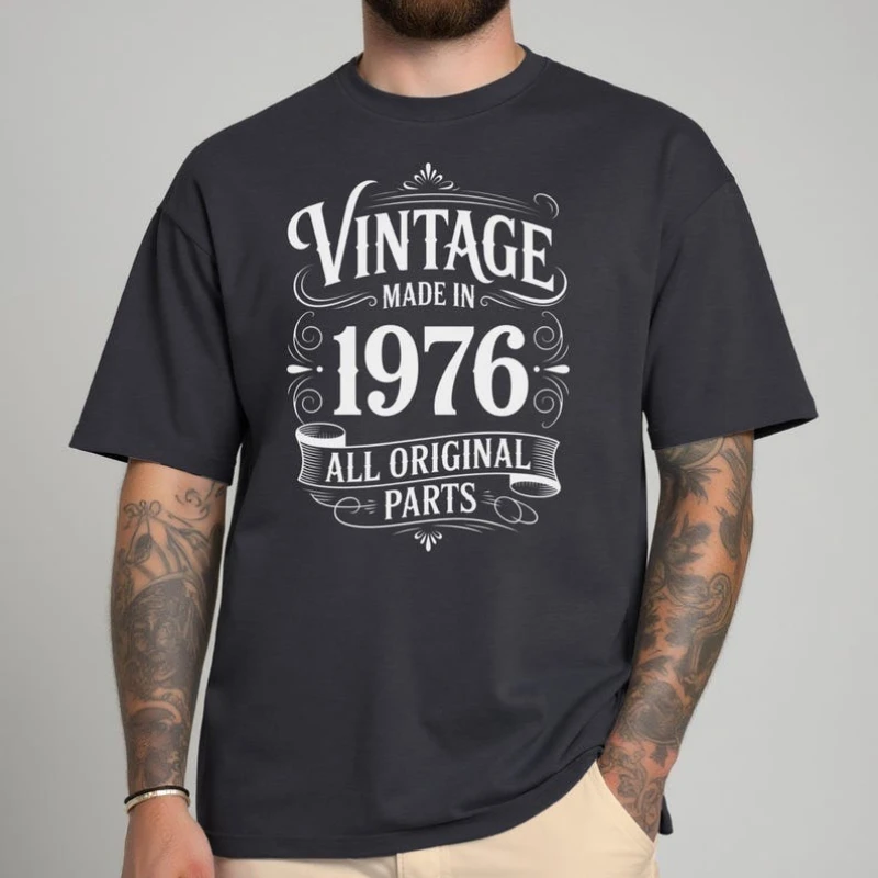 Vintage Made in All Original Parts Printed T-Shirt Tops 1976 Birthday Unisex Shirt Crewneck Casual Style All-match Short-sleev