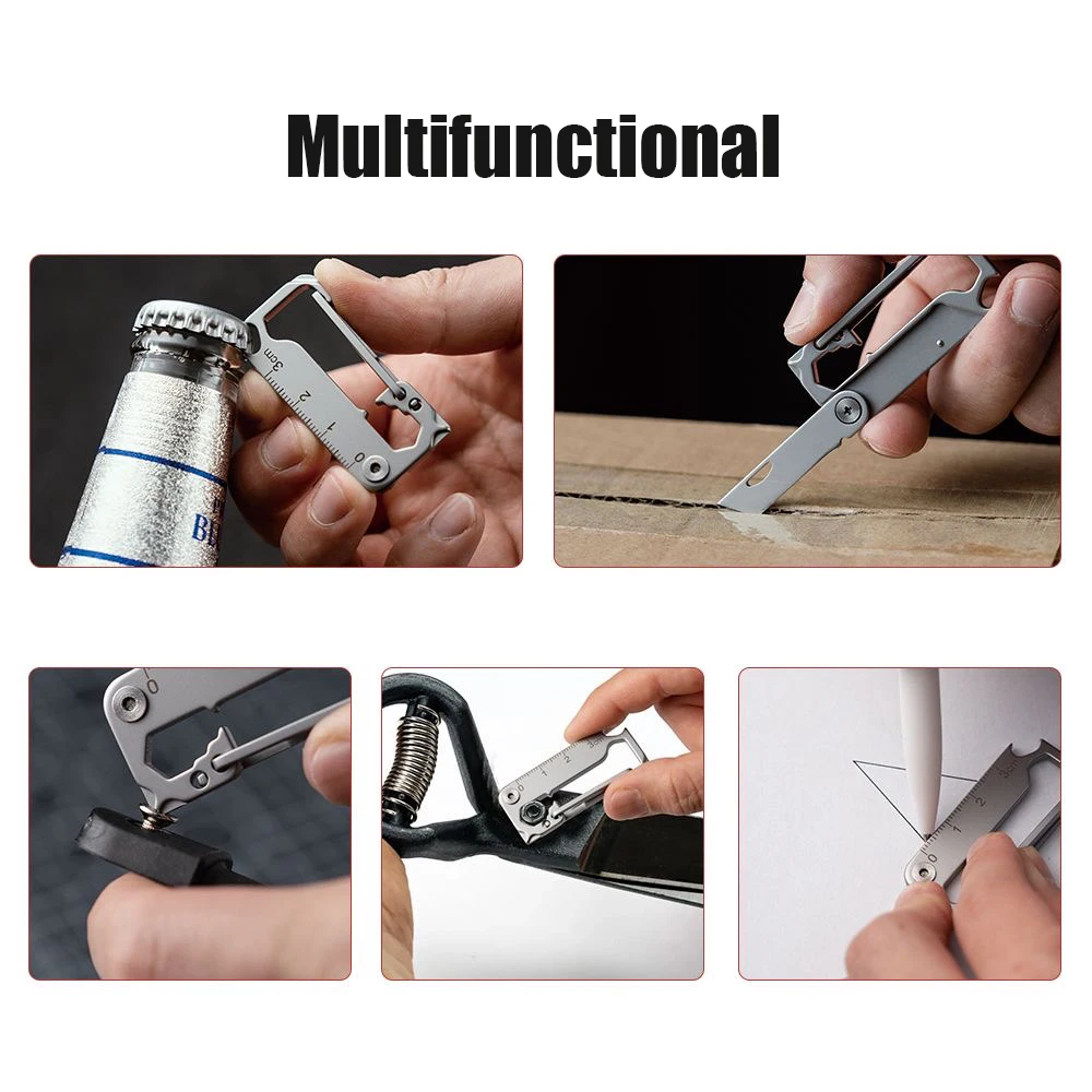 8 IN 1 Stainless Steel Keychain Knife Pocket MINI Folding Knife Screwdriver Graduated Belt Pendant Multifunctional Bottle opener