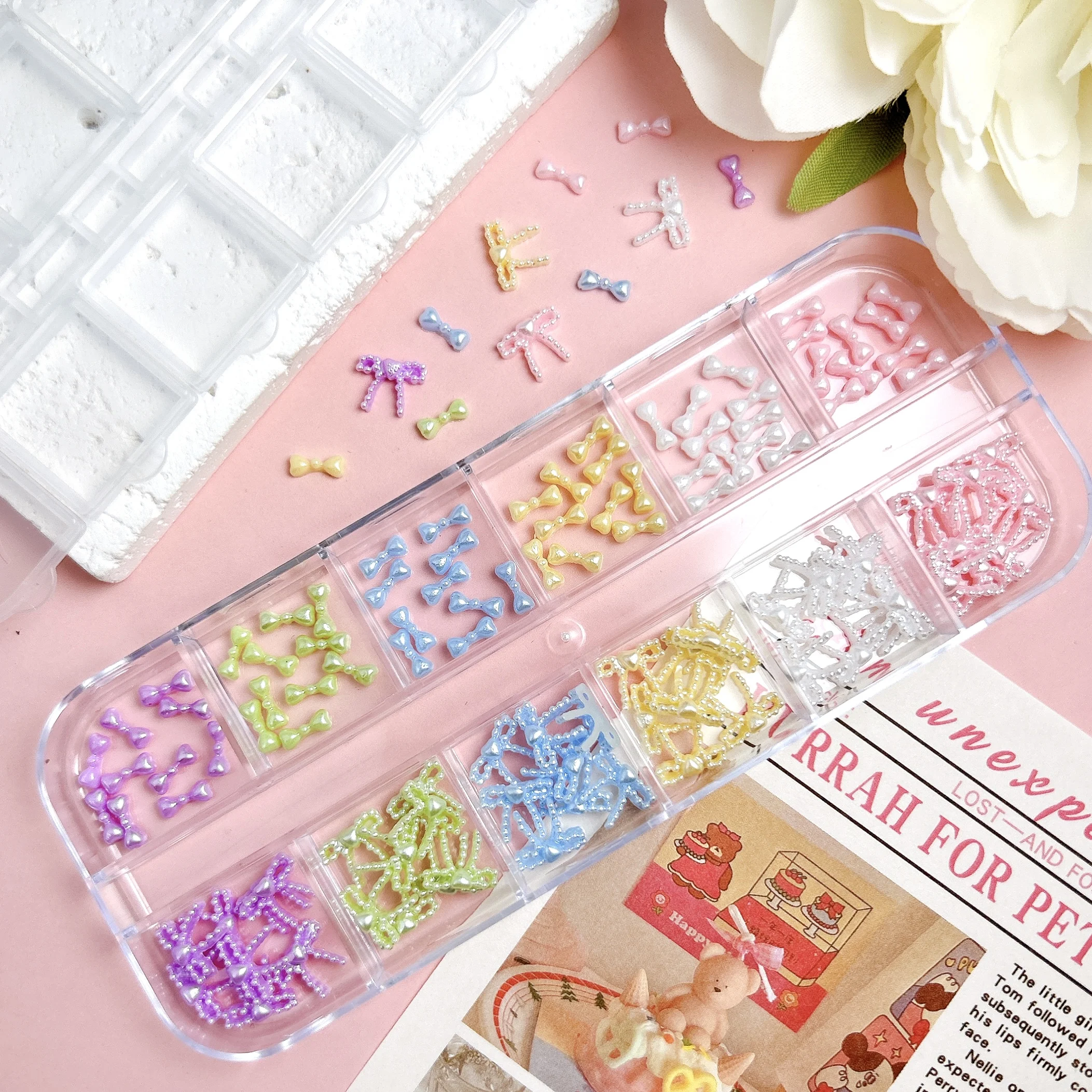 1箱3DソリッドカラーミニタイレジンネイルアートデコレーションキュートミニマリストグロッシーラインボウネイルチャームDIYスマホケースネイルパーツ