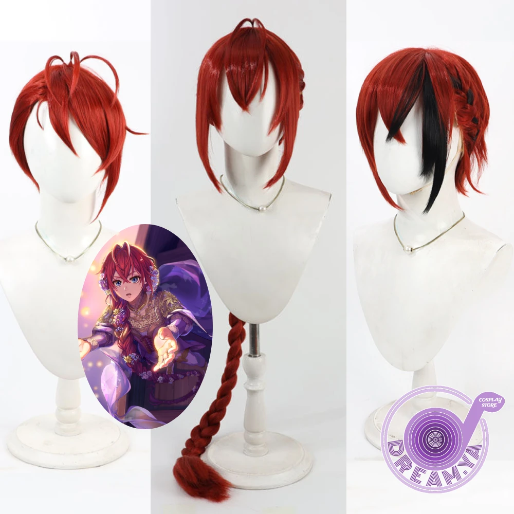 Riddle Cosplay Wig Twisted Wonderland Red Heat Resistant Synthetic Hair Halloween Party Role Play Carnival + Free Wig Cap