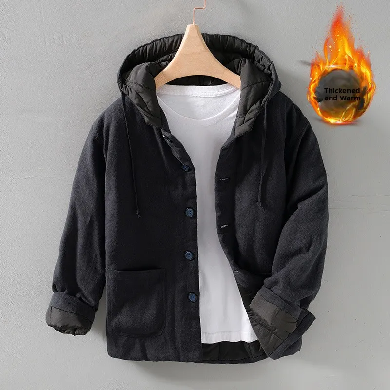 

Мужская утепленная хлопковая куртка с капюшоном, свободного кроя, теплая, из льняной ткани, в китайском стиле, для молодежи, повседневная, модная, зимняя, защита от холода