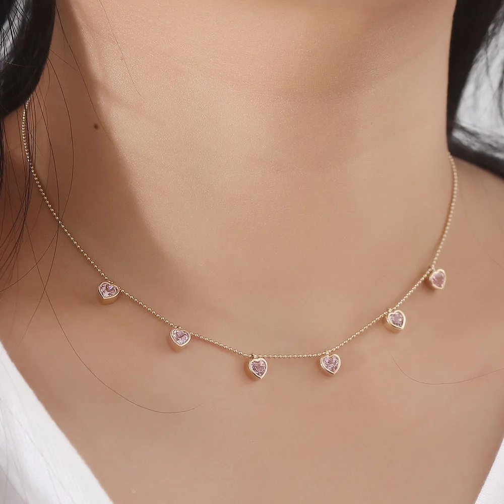 Provence Heart Pendant Necklace 14K18KGold Pink Lab Gemstone Pendant Romantic Sweet fashion Parties Jewelry Gift for girl Custom