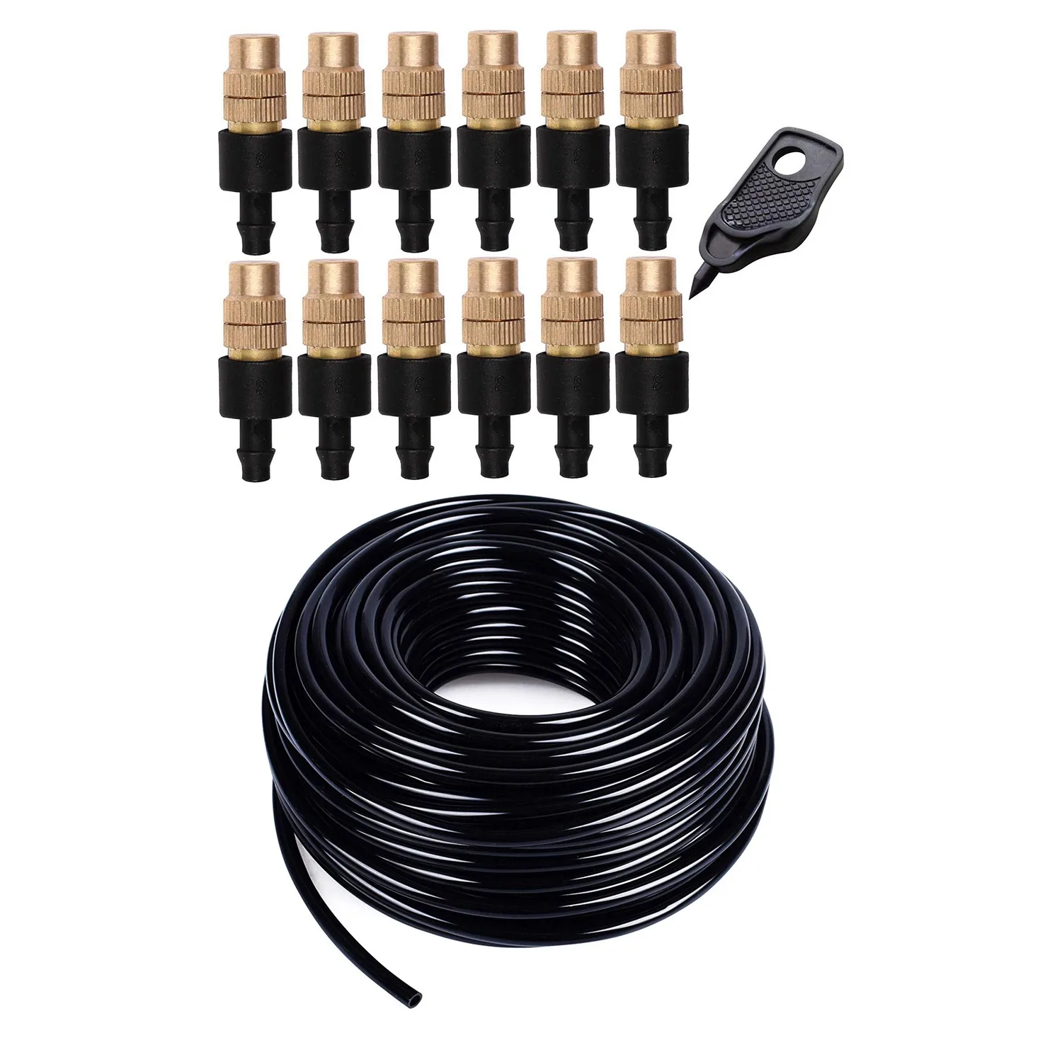 

A63X-12 Set Copper Adjustable Spray Nozzle Spray Atomization Copper & 1X 30 Meter 1/4 Inch Blank Distribution Pipe