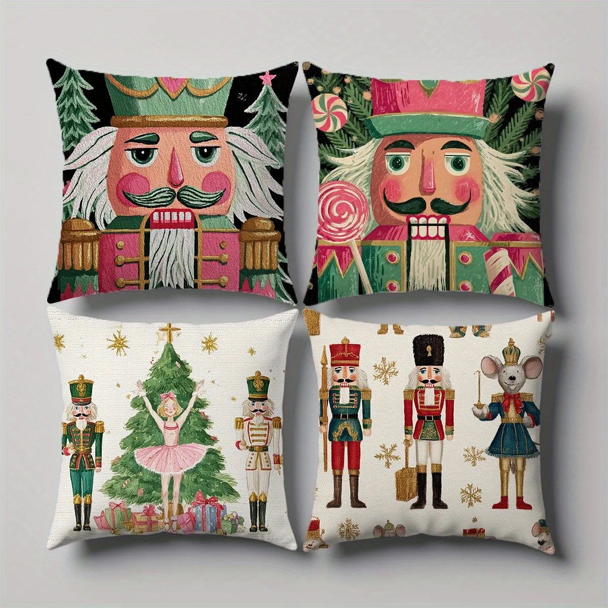 4pcs Holiday-Themed Puppet Pattern Pillow Covers, Durable Easy to Clean Suitable for Indoor/Outdoor Sofa, Patio, Balcony