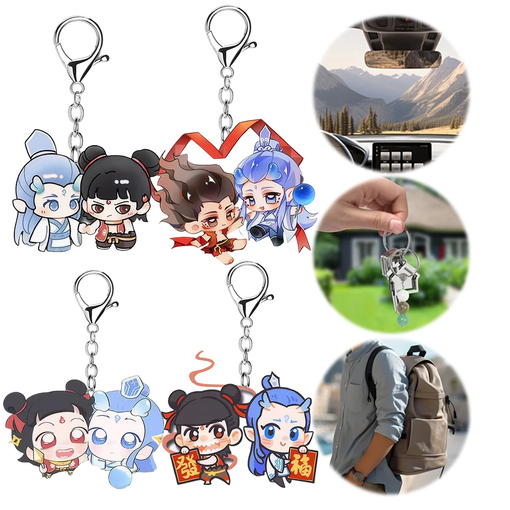 3pcs Movies Peripheral Ne Zha Ao Bing Keychain Pendant Acrylic Pendant Key Pendant Schoolbag Pendant Gift For Fans