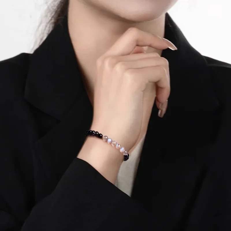 Natural Obsidian Bracelet Black Hair Crystal Grey Moonlight Crystal Hand String 520 Valentine's Day Jewelry Gift for Girlfriend