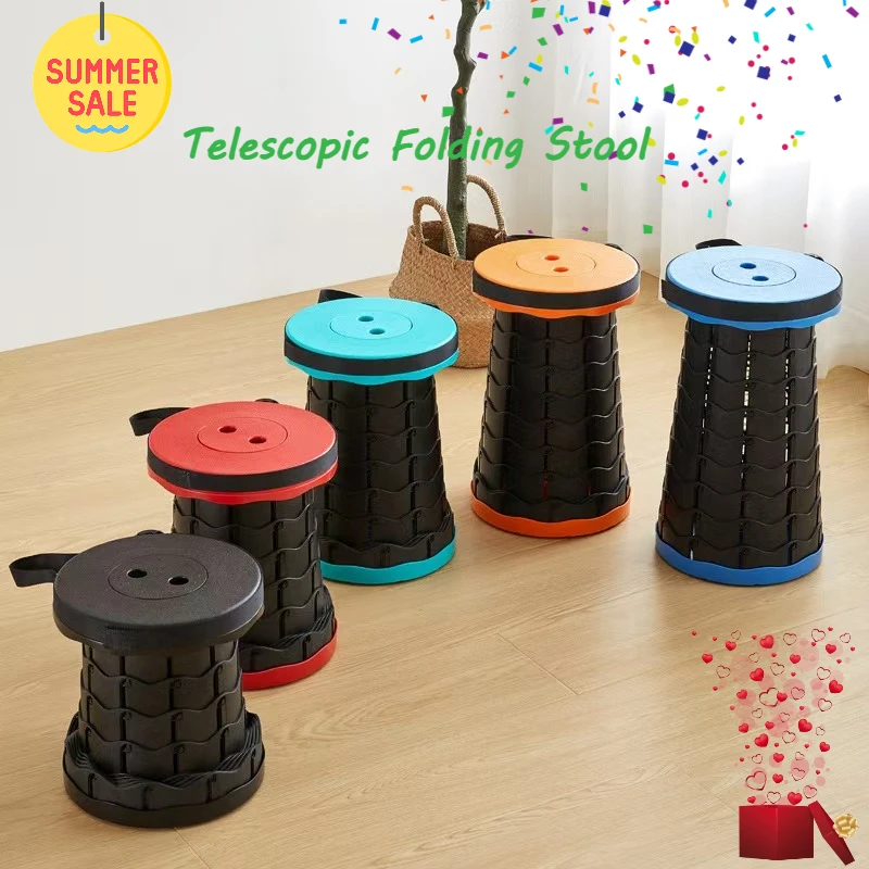 Outdoor Portable Barbecue Camping Fishing Telescopic Folding Stool Home Hand Carry Plastic Stool