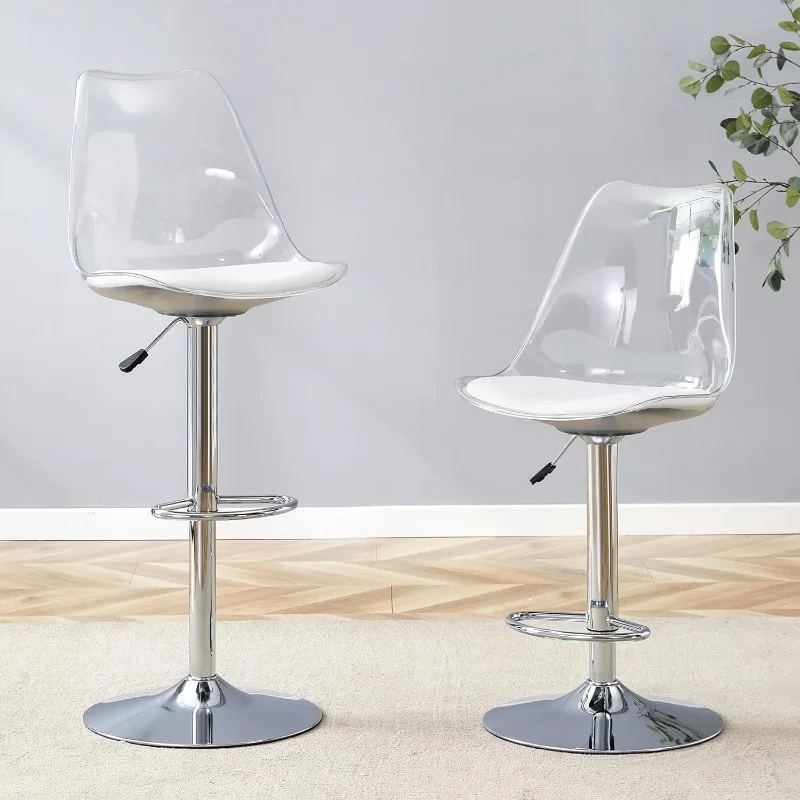 

Adjustable 360°Swivel Bar Chairs, Modern PU Leather Upholstered Bar Stool with Acrylic Backrest and S