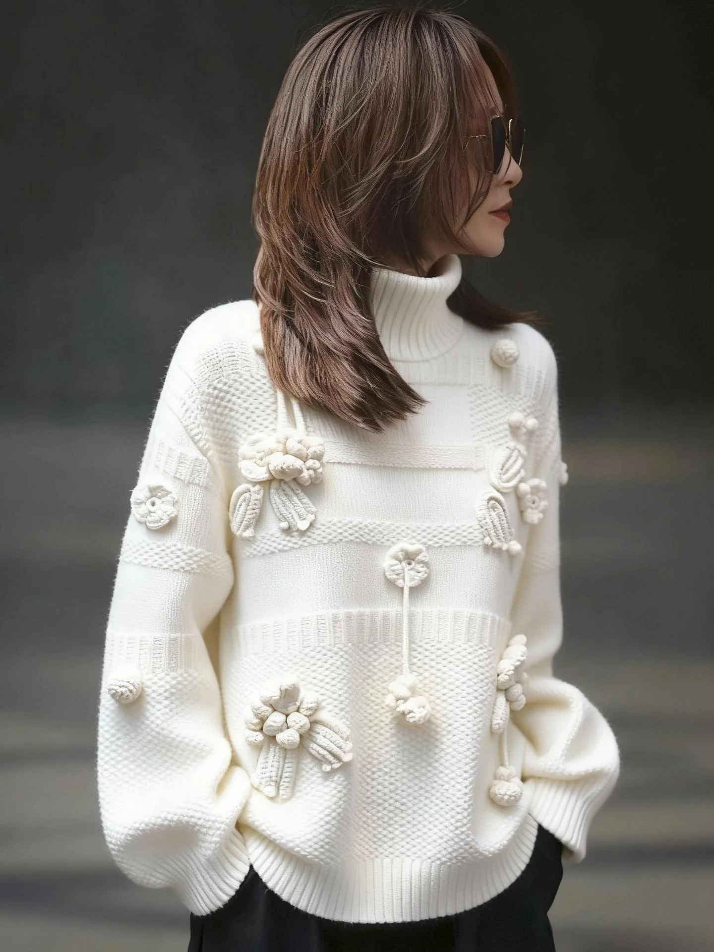 

Korean Sle Long Sve Knitted Sweater Women's Loose Fit Heavy Embroidery 3D Flower Design Faionable Autumn Winter New Ar...