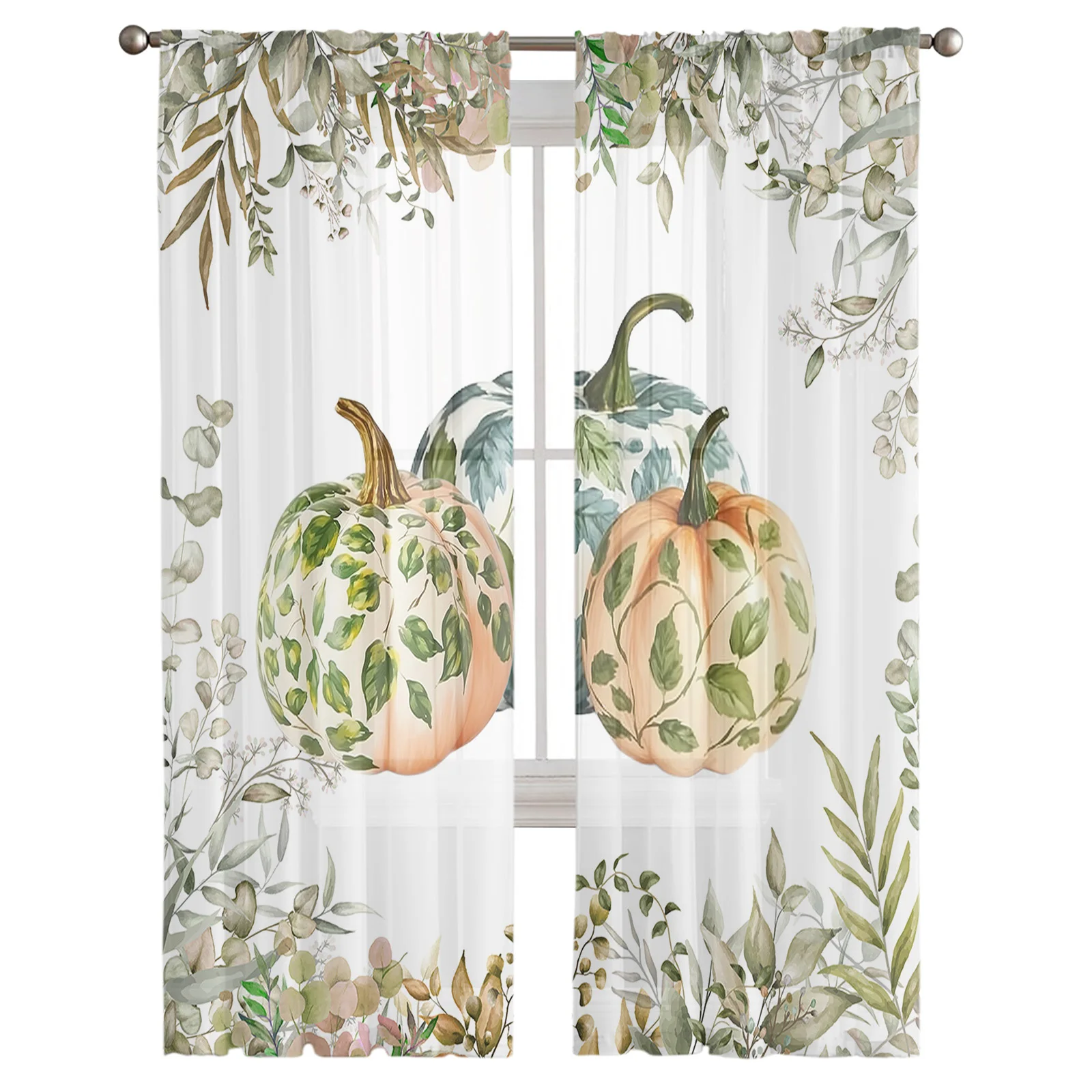 Pumpkin Hand Painted Gradient Autumn Sheer Curtains For Living Room Tulle Window Curtain Bedroom Kitchen Veil Drapes