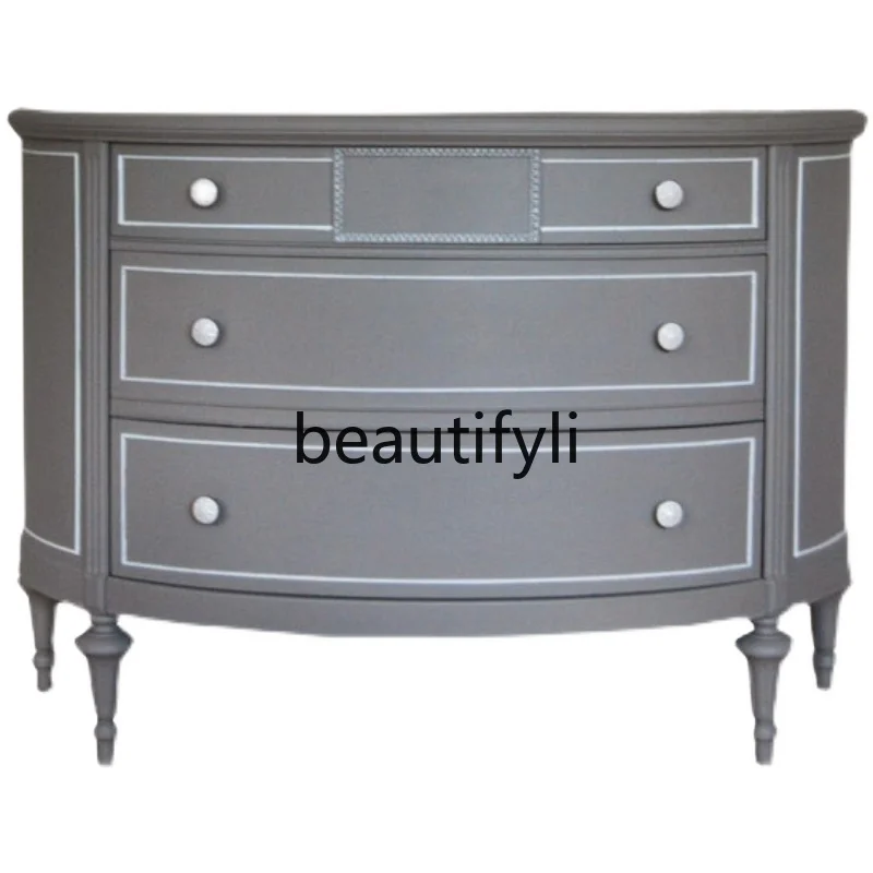 

Light luxury solid wood porch cabinet Entry semicircular drawer storage locker Living room decorative cabinet