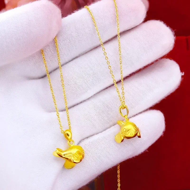 

9999 Real Gold 24K Schoolgirl Fashion Whale Necklace Real Gold Craft Cute Cartoon Solid Whale Collarbone Chain