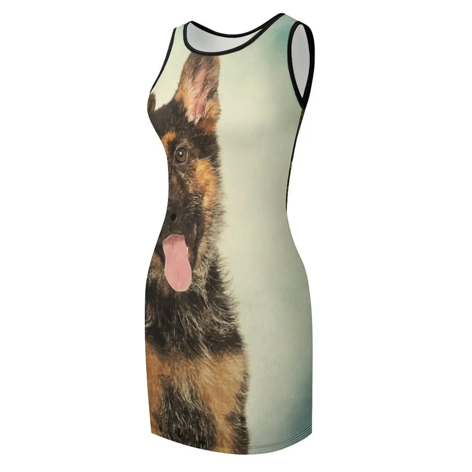 เดรสแขนกุดลายลูกสุนัขพันธุ์เยอรมันเชพเพิร์ด ชุดเดรสหรูหราสำหรับงานปาร์ตี้ ชุดราตรี ชุดออกงาน ชุดแฟชั่นผู้หญิง ชุดเดรสผู้หญิง