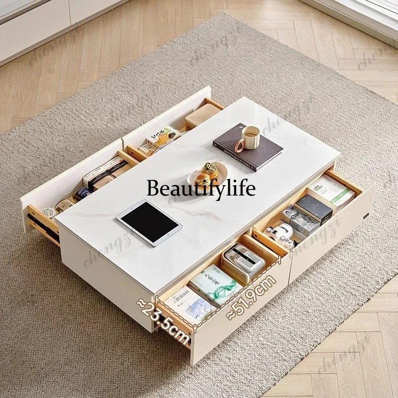 Home Living Room Furniture Corner Tables Cream Style Rock Slab Countertop 120cm Coffee Tables 200cm Tv Stand 56cm Side Table