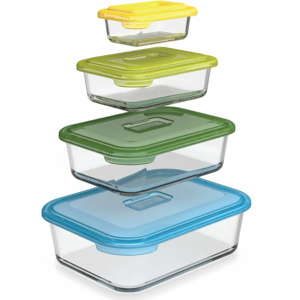 

Стеклянный набор для хранения из 8 предметов, морозильная печь, микроволновая печь, можно мыть в посудомоечной машине, разноцветные кухонные контейнеры