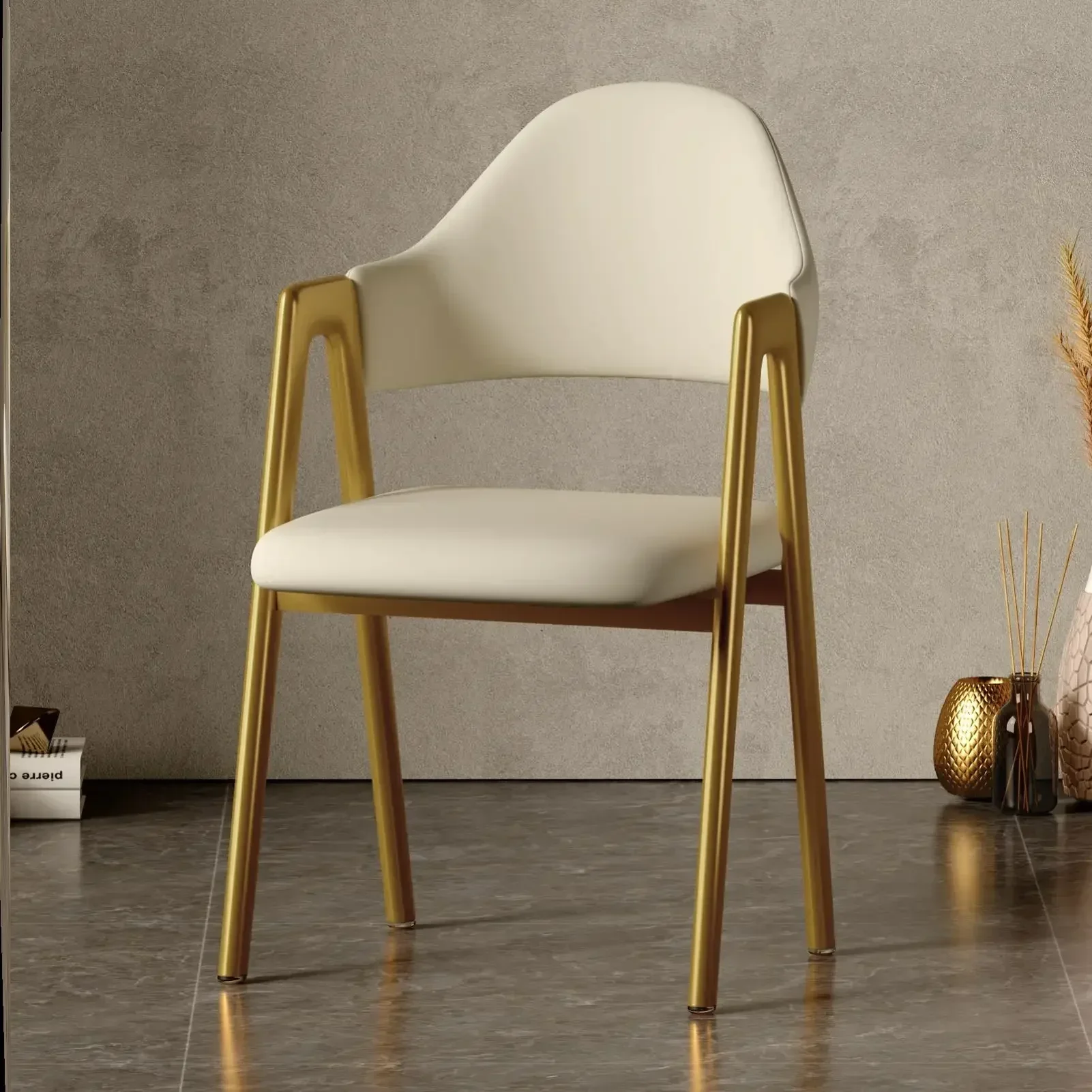 Room Dresser Dining Chairs Home Mid Century Modern Furniture Metal Skeleton Armchair Simple Makeup Armchair Kitchen Furniture