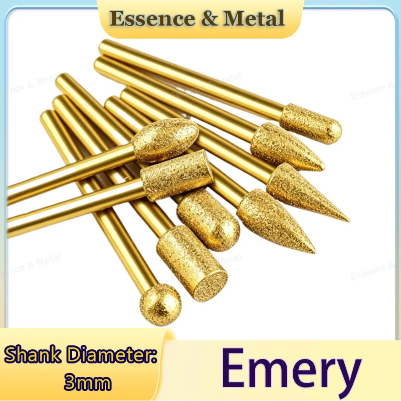 Titanium-Coated Diamond Grinding Heads 3mm Shank Diameter Cylindrical Grinding Heads 4/5/6/8/10mm Metal and Jade Polishing Tools