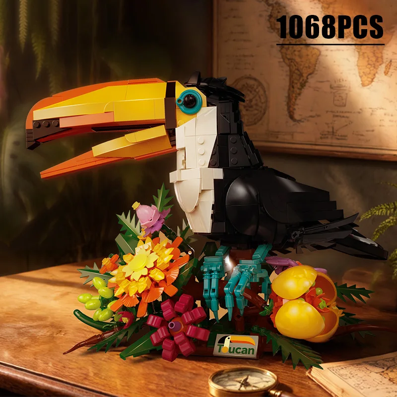 Kreative 1068-teilige Tukan Ewige Blüten Bausteine Montage Tukan-Vogel Tiere MOC Bausteine Heimdekoration Spielzeug Geschenk