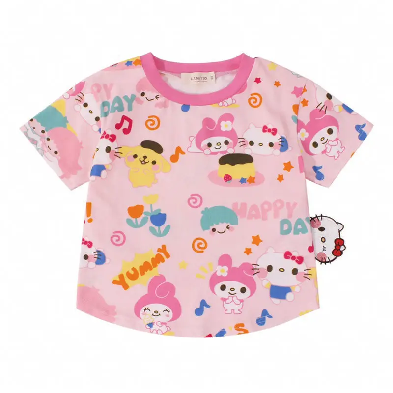 

Hello Kitty Children's Clothing Girl Baby Cartoon Tie-Dye Short Sleeve Summer New Cotton Comfortable Kid's T-Shirt