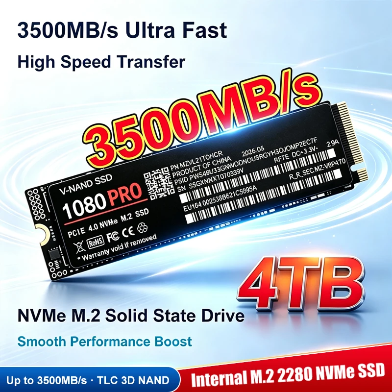SSD interno M.2 NVMe de 7400 MB/s, 1080PRO, PCIe Gen4.0 X4, TLC, 3D NAND, 500 GB, 1 TB, 2 TB, 4 TB, 2280, unidade de armazenamento para jogos, compatível com PS5, PC e portátil.