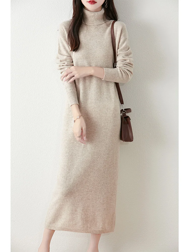 

Women's Pure Wool Knitted Long Skirt, Pile Collar, Comfortable, Casual, Fashionable, 2024 Autumn And Winter New Clothing