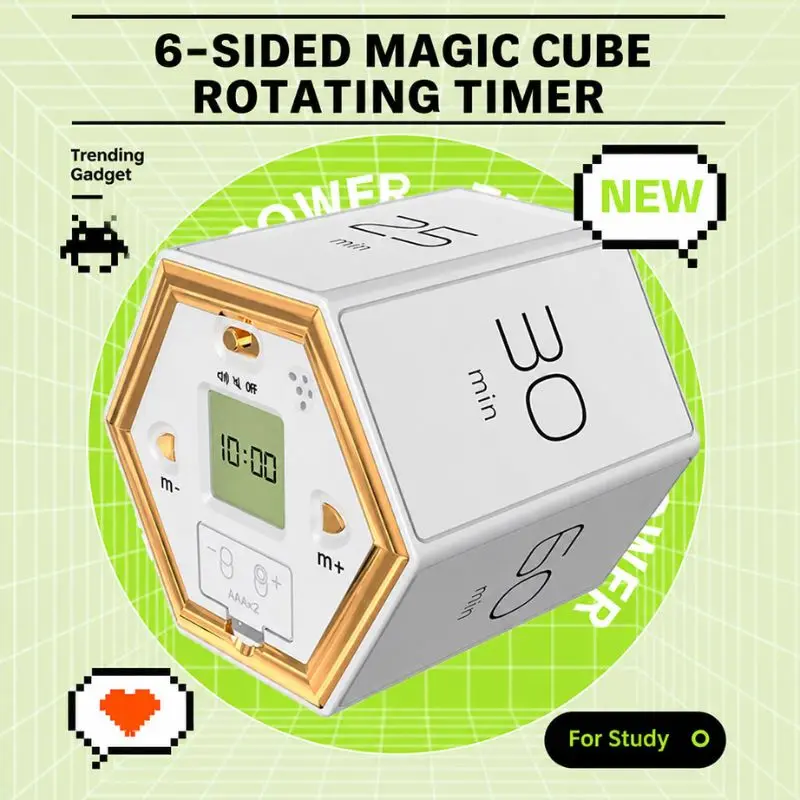 Multi Sided Flip Timer Six Sides Rotatable Countdown Device Self Discipline Timer For Kitchen Cooking Student Study