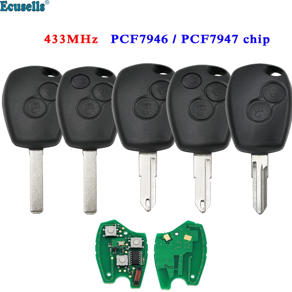 

2/3 Buttons Remote Key 433MHz for Renault Modus Master Kangoo Clio Duster with PCF7946/PCF7947 Chip NE72/VA2/VAC102