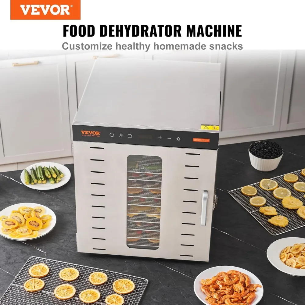 Food Dehydrator Machine, 10 Stainless Steel Trays, 1000W Electric Food Dryer with Digital Adjustable Timer & Temperature