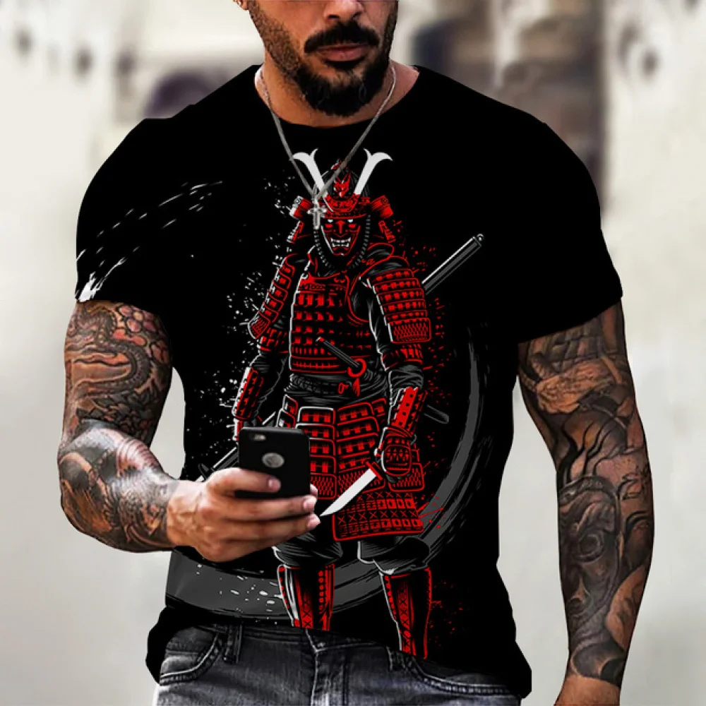 Vintage T Shirt For Men 3D Japanese Samurai Style Tops Short Sleeve Hip Hop Outdoor Streetwear Ninja Print Tees Men's T Shirts