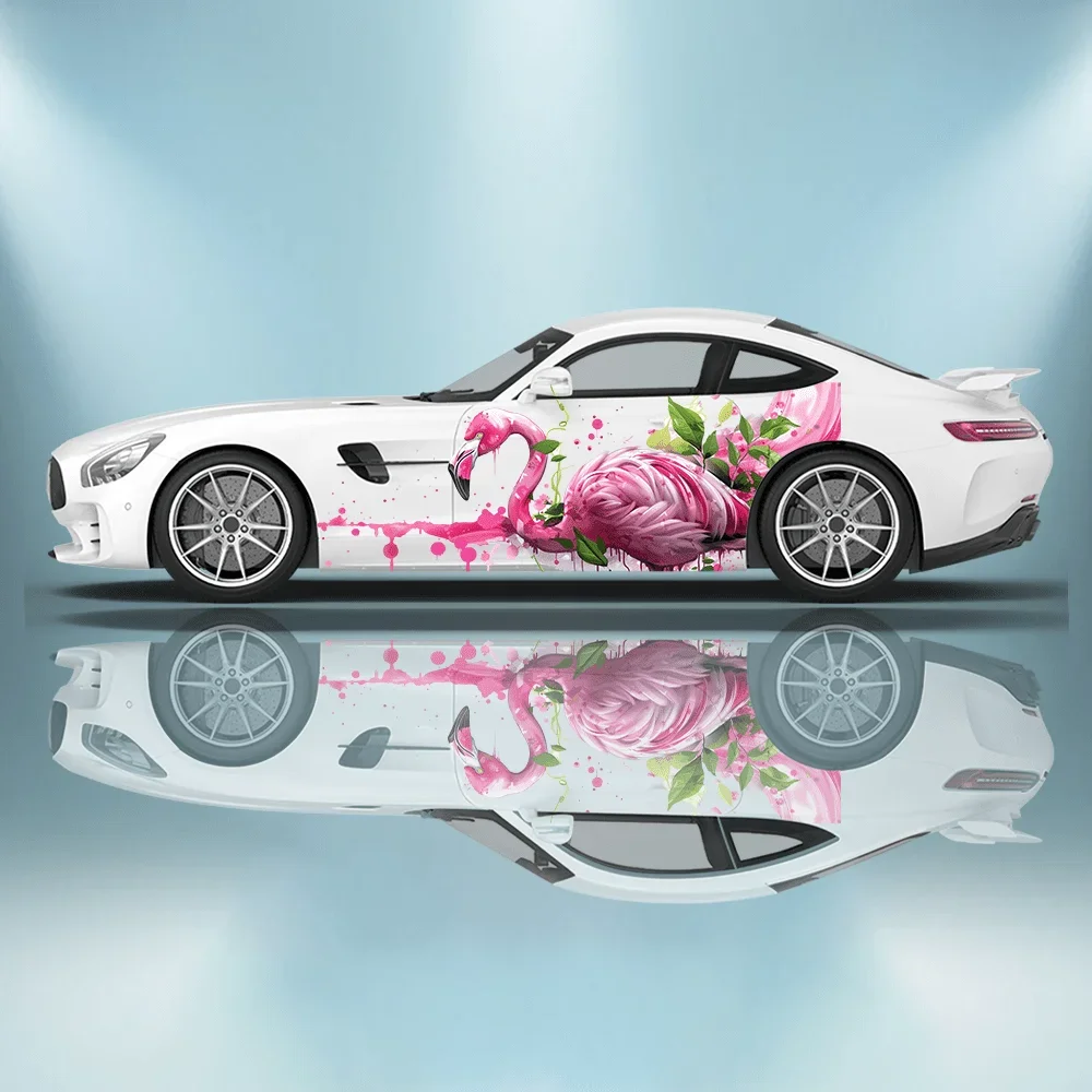 Cute Flamingo Leaf Car Vinyl Wraps Decal Self-adhesive Anti Scratch Sticker Suitable for Trucks SUV Decoration Auto Accessories