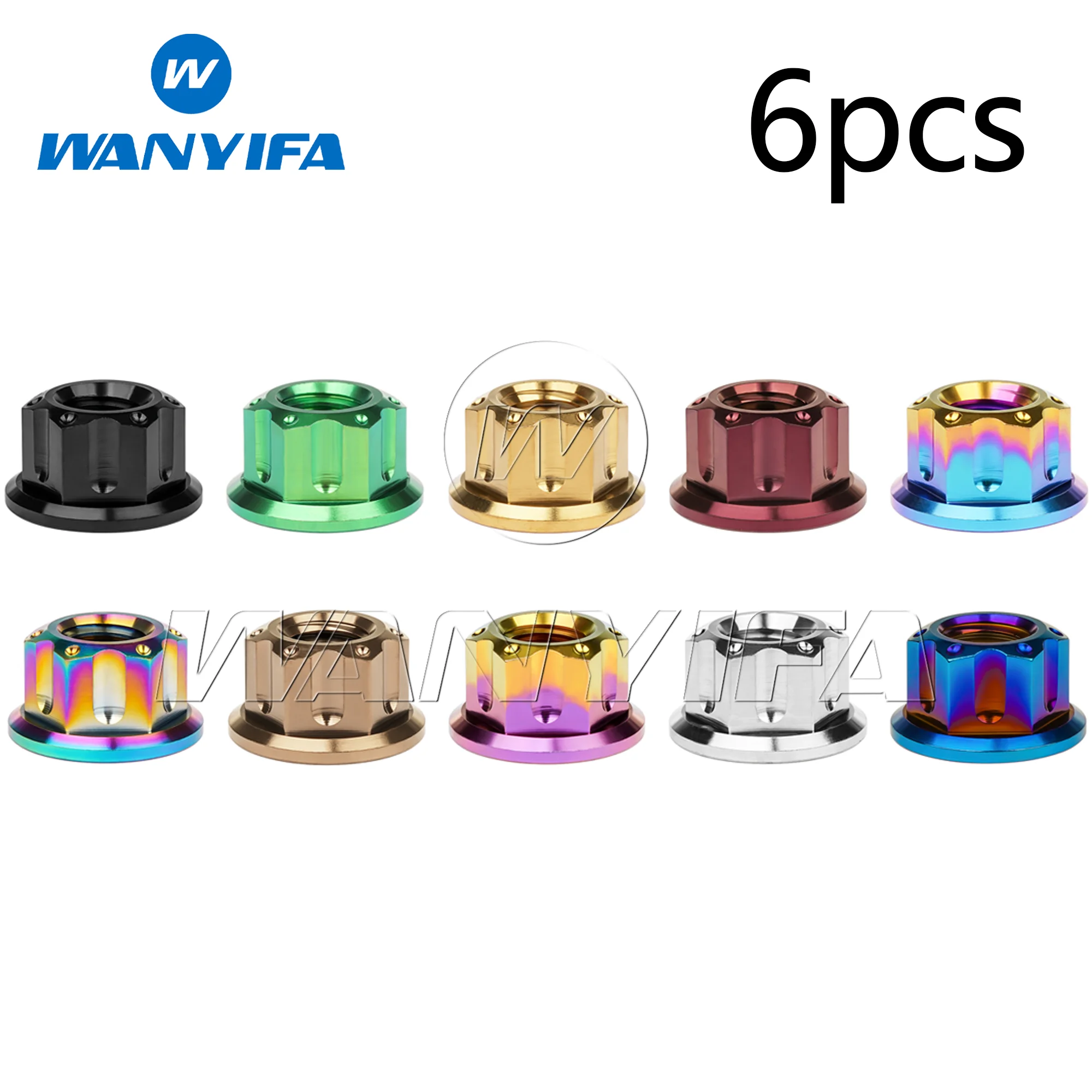 Nakrętka tytanowa Wanyifa M6/M8/M10/M12/M14/M16 Nakrętki sześciokątne z kołnierzem Torx do tylnej osi motocykla 6 sztuk