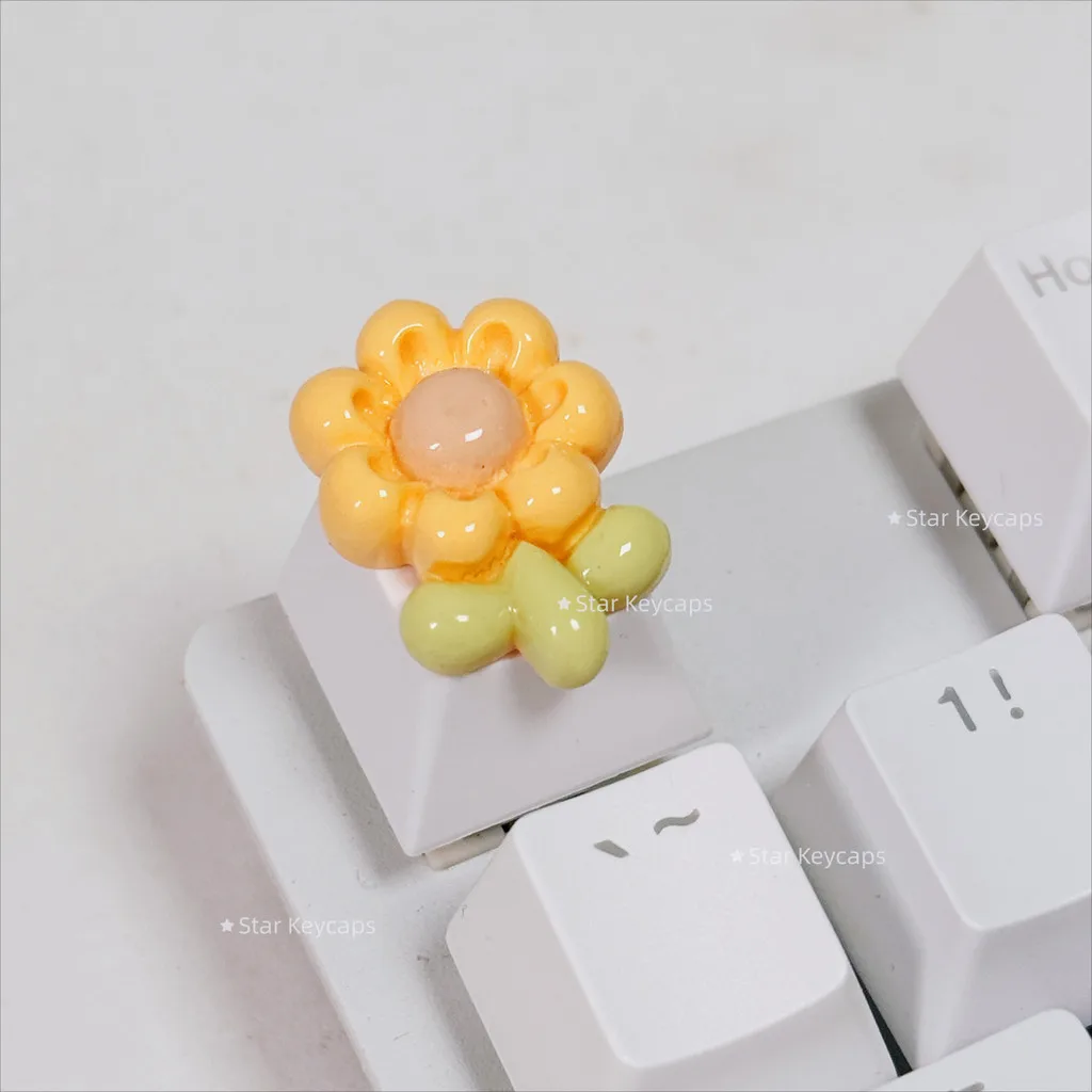 Cute Pink and Yellow Flower Keycaps for Cherry MX Gaming Mechanical Keyboard Ecs Decorative Gift