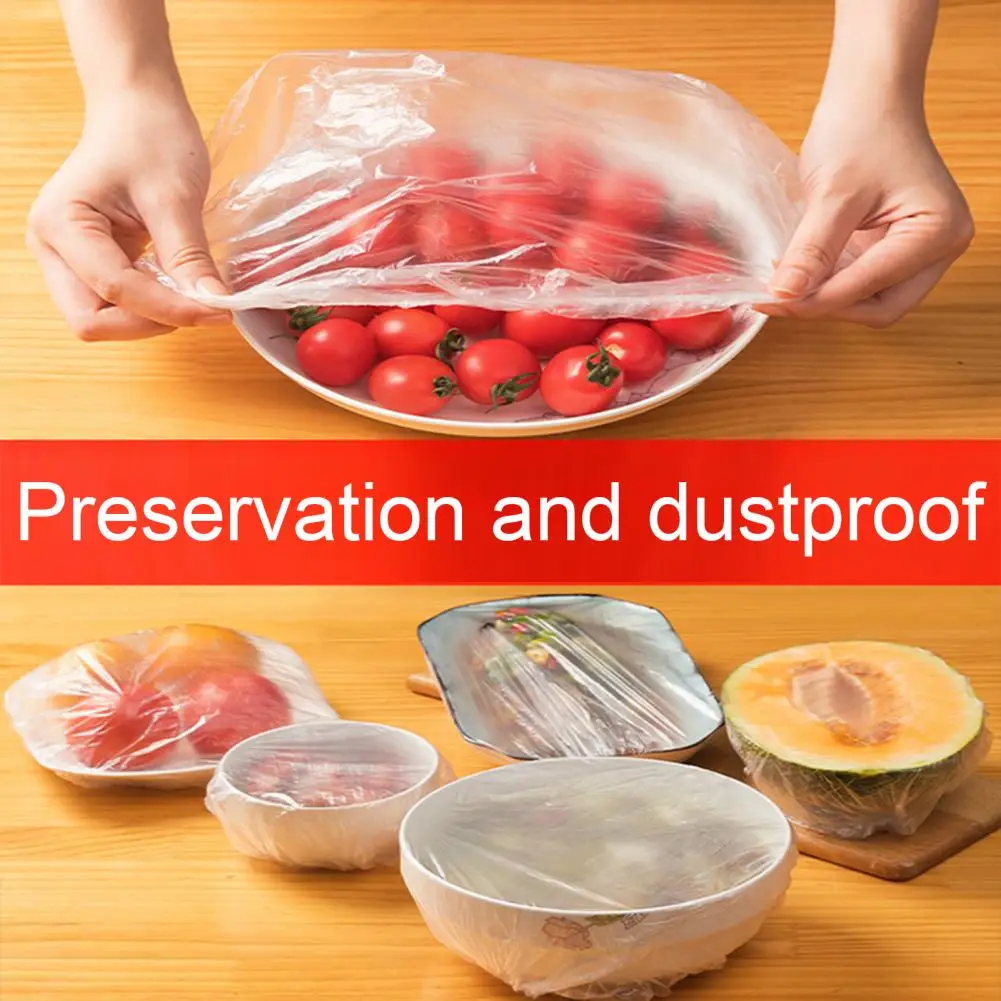 

100Pcs Food Cover Plastic Wrap Waterproof Disposable PVC Refrigerator Disposable Shower Cap Kitchen Fresh Keeping Bag for Home