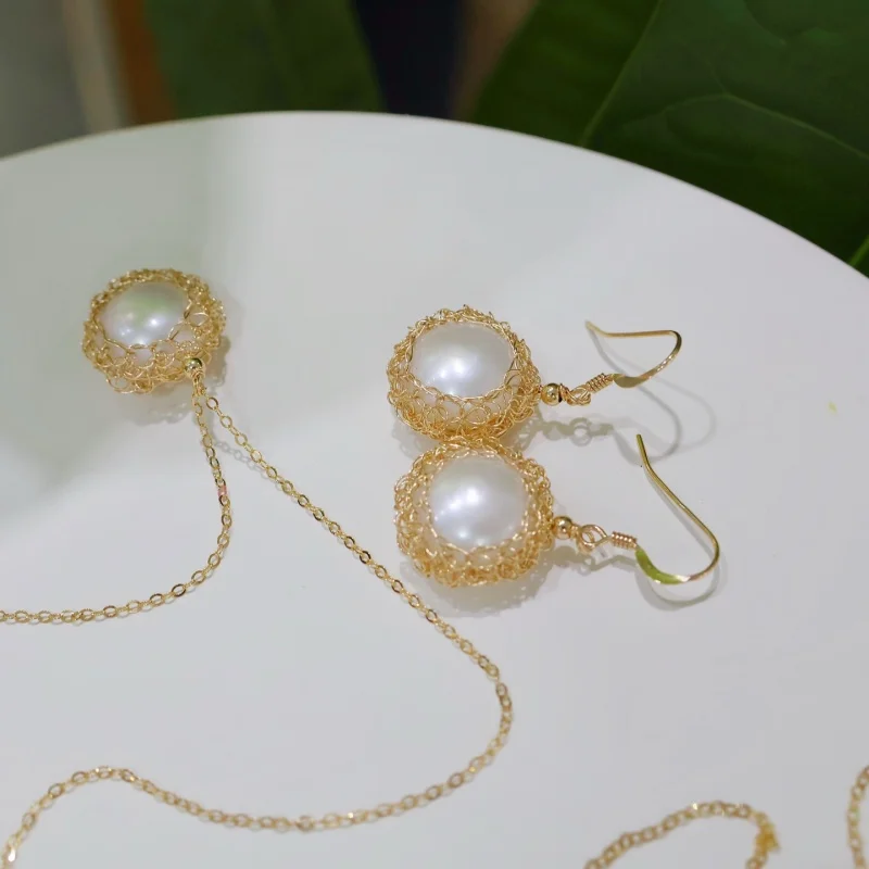 

SGARIT Jewelry Set Classic 14K Gold Filled Women's Freshwater Pearl Earrings Necklace for Women