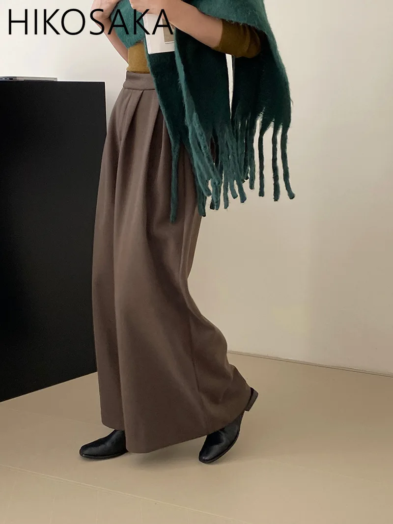 

2024 Autumn Winter Vintage Fashion Pants High Wasit Straight Loose Wide Leg Trousers Commuter All-match Elegant Pantalones