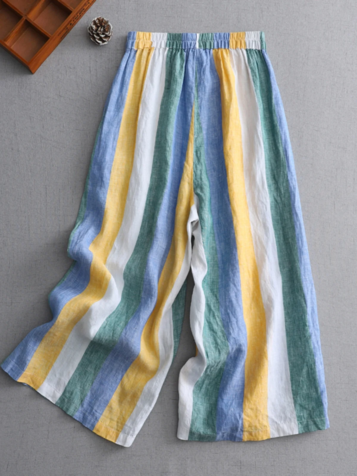 الصيف عارضة شريط الكتان السراويل واسعة الساق عالية الخصر تسع نقاط فضفاضة تناسب المرأة بنطلون Faionable