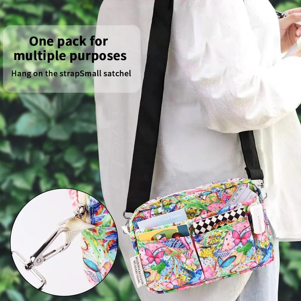 E-WEICHEN Organizer Portofolio Banyak Saku dengan Ritsleting, Tas Makeup Perlengkapan Perjalanan untuk Wanita, Alat Tulis Tahan Air Sederhana