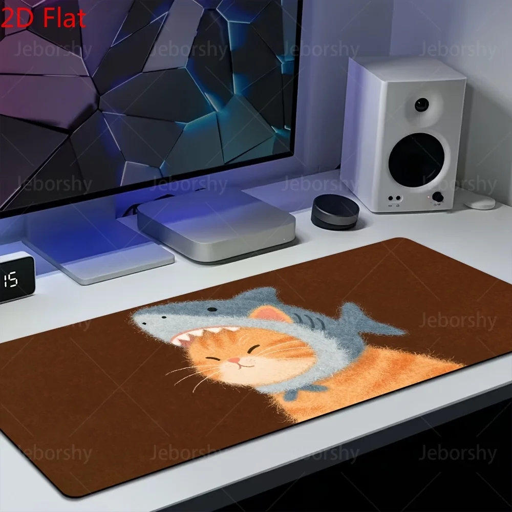 Cute Orange Cat in Shark Hood Desk Mat Large Extended Gaming Mouse Pad