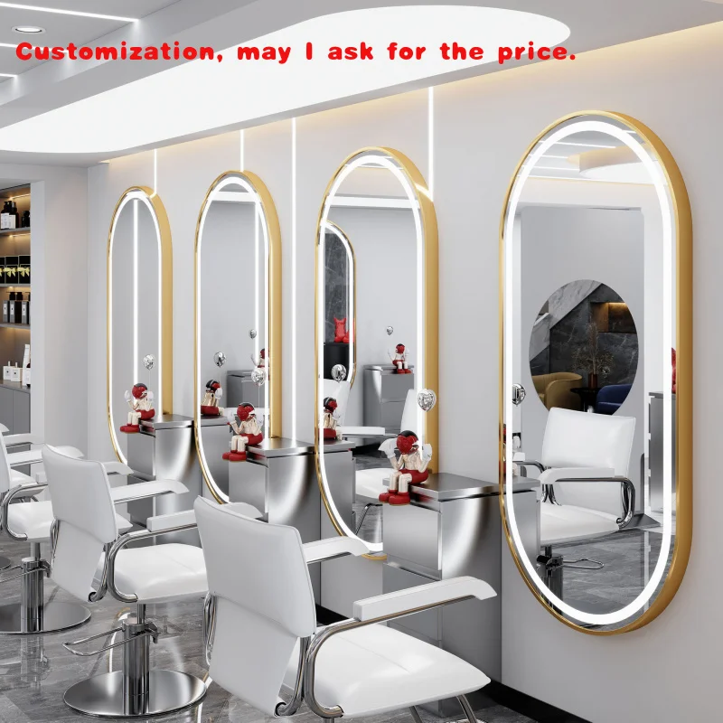 custom.Factory Direct Stainless Steel Single Wall Barber Shop Hair Salon Mirror Station Modern Hairdressing Mirror Table Sal